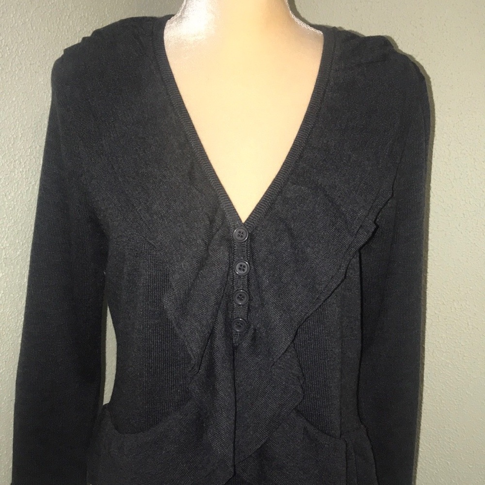 Calvin Klein Charcoal Ruffled Knit Sweater Dress L - Picture 3 of 8